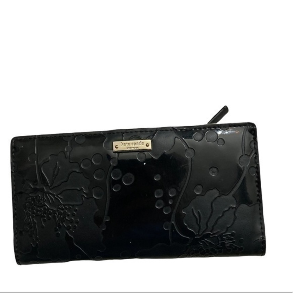 Kate spade black slim floral embossed wallet